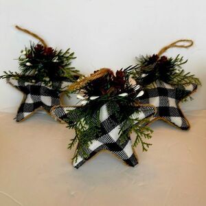 ORNAMENTS SET OF 3 BUFFALO PLAID STAR ORNAMENTS‎